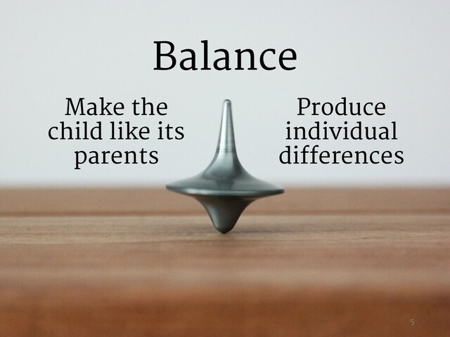 Produce
individual
differences
Make the
child like its
parents
Balance
5
