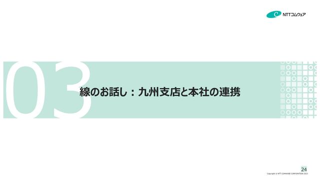 Copyright ©︎ NTT COMWARE CORPORATION 2023
線のお話し：九州支店と本社の連携
24
