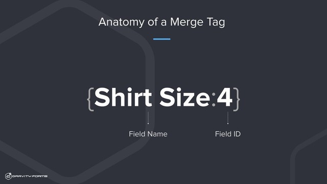 Anatomy of a Merge Tag
{Shirt Size:4}
Field Name Field ID
