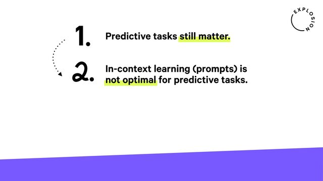 1. Predictive tasks still matter.
2. In-context learning (prompts) is
not optimal for predictive tasks.
