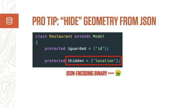 PRO TIP: “HIDE” GEOMETRY FROM JSON
JSON-ENCODING BINARY === 
