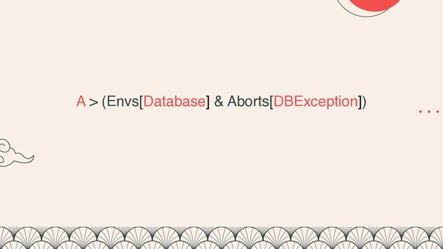 A > (Envs[Database] & Aborts[DBException])
