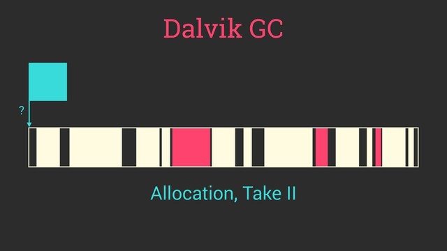 Dalvik GC
?
Allocation, Take II
