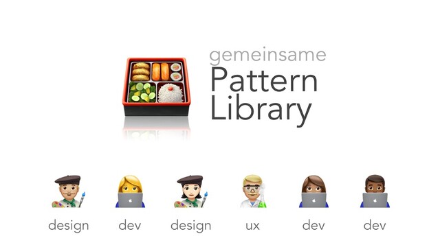  gemeinsame
Pattern
Library
 

 

design design dev dev
dev ux
