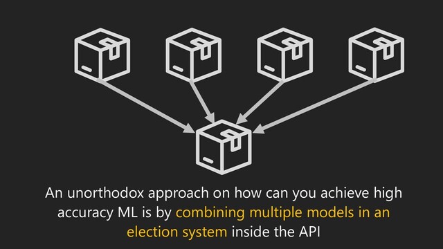An unorthodox approach on how can you achieve high
accuracy ML is by combining multiple models in an
election system inside the API
