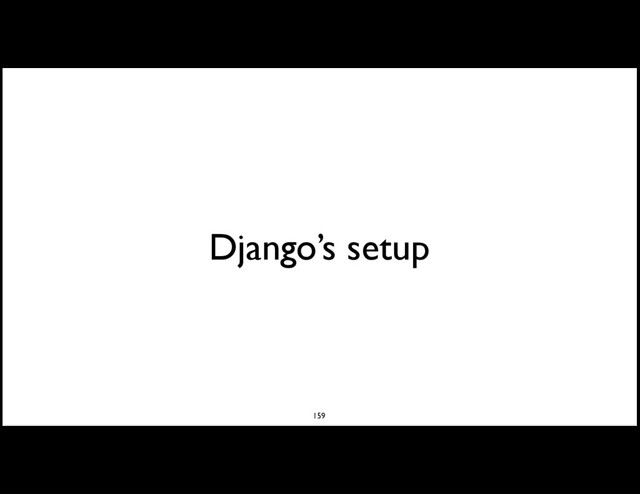 Django’s setup
159
