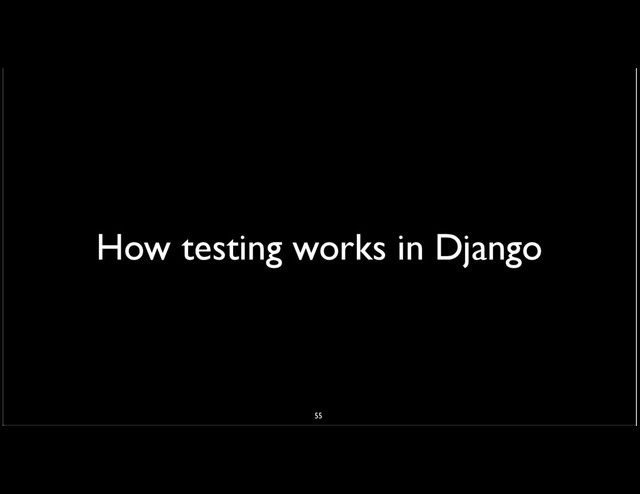 How testing works in Django
55
