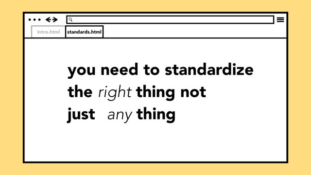 intro.html standards.html
you need to standardize
the right thing not
just any thing

