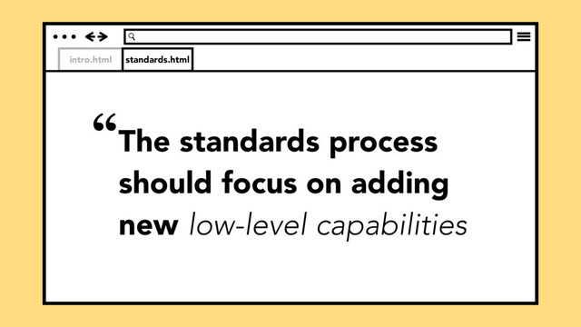 intro.html standards.html
“The standards process
should focus on adding
new low-level capabilities
