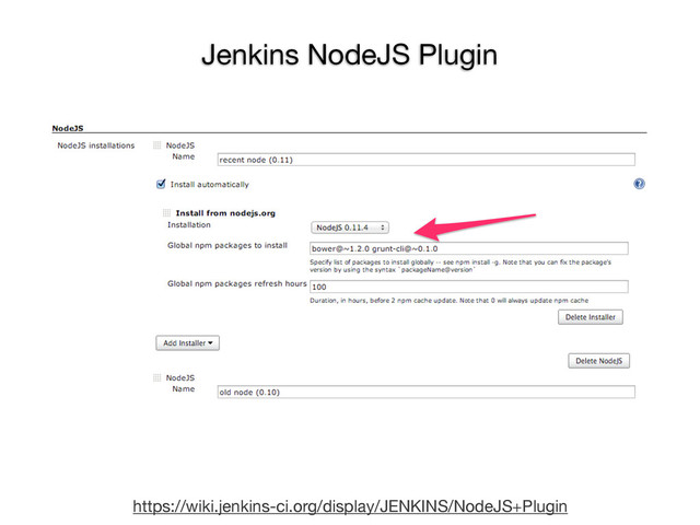 Jenkins NodeJS Plugin
https://wiki.jenkins-ci.org/display/JENKINS/NodeJS+Plugin
