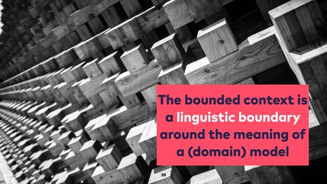 The bounded context is
a linguistic boundary
around the meaning of
a (domain) model
28
