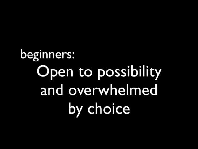 beginners:
Open to possibility
and overwhelmed
by choice
