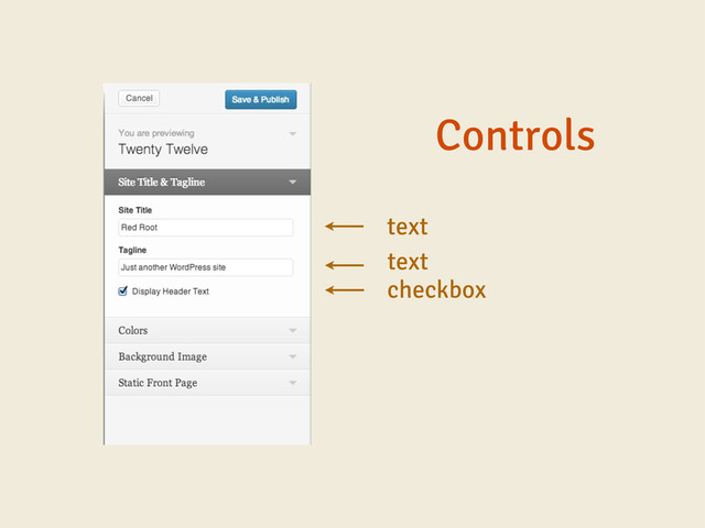 Controls
text
text
checkbox
