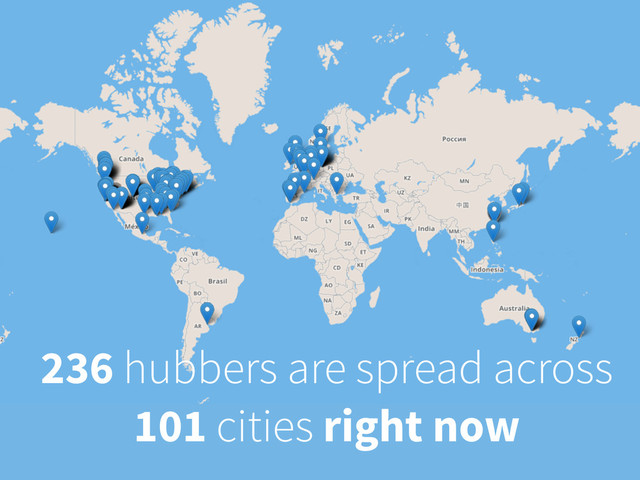 236 hubbers are spread across
101 cities right now
