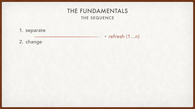 THE SEQUENCE
THE FUNDAMENTALS
1. separate
2. change
• refresh (1…n)
