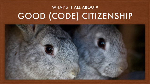 GOOD (CODE) CITIZENSHIP
WHAT’S IT ALL ABOUT?
