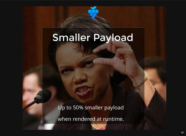 40
Smaller Payload
Smaller Payload
Up to 50% smaller payload
when rendered at runtime.
