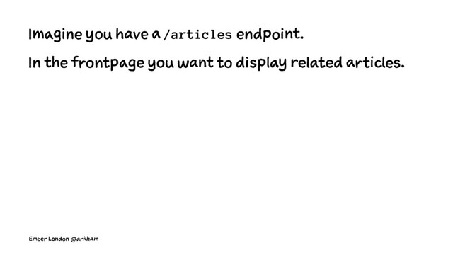 Imagine you have a /articles endpoint.
In the frontpage you want to display related articles.
Ember London @arkham
