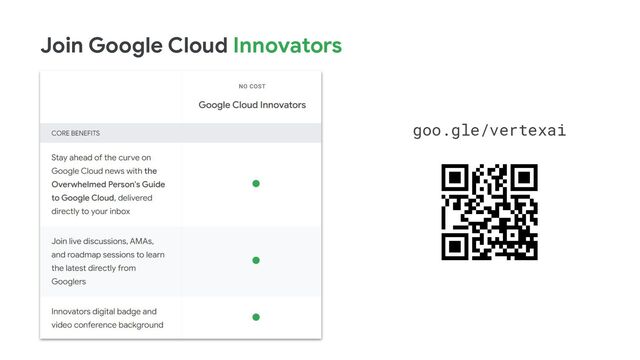 goo.gle/vertexai
Join Google Cloud Innovators
