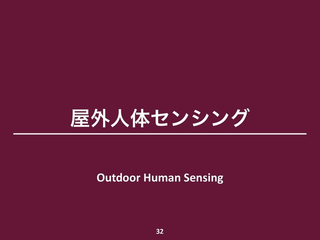 ԰֎ਓମηϯγϯά
Outdoor Human Sensing
32
