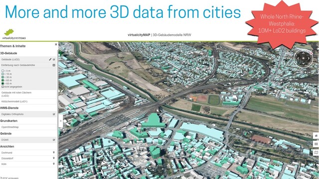 5
Whole North Rhine-
Westphalia:
10M+ LoD2 buildings
More and more 3D data from cities

