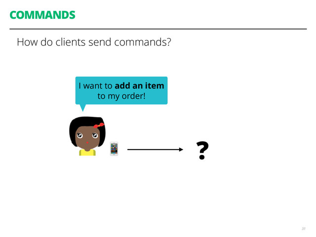 COMMANDS
31
How do clients send commands?

I want to add an item
to my order!
?
