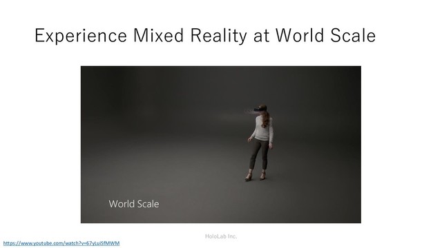 Experience Mixed Reality at World Scale
HoloLab Inc.
https://www.youtube.com/watch?v=67yLuiSfMWM
