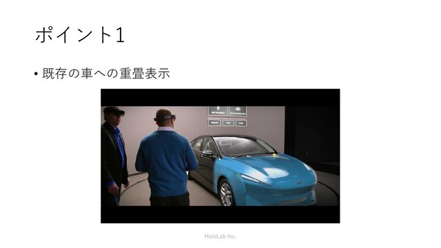 ポイント1
• 既存の車への重畳表示
HoloLab Inc.
