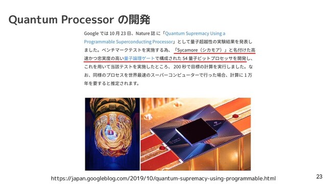 Quantum Processor の開発
23
https://japan.googleblog.com/2019/10/quantum-supremacy-using-programmable.html
