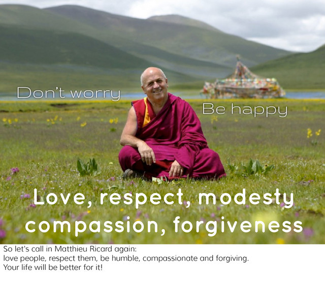 @abelar_s / maitre-du-monde.fr
HumanTalks 2013-11-12
Love, respect, modesty
compassion, forgiveness
So let's call in Matthieu Ricard again:
love people, respect them, be humble, compassionate and forgiving.
Your life will be better for it!
