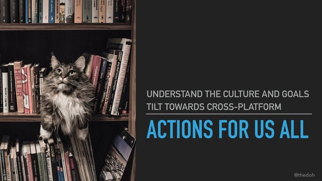 #LISA19 @thedoh
ACTIONS FOR US ALL
UNDERSTAND THE CULTURE AND GOALS
TILT TOWARDS CROSS-PLATFORM

