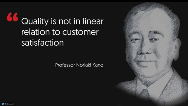 “Quality is not in linear
relation to customer
satisfaction
- Professor Noriaki Kano
@mbrevoort
