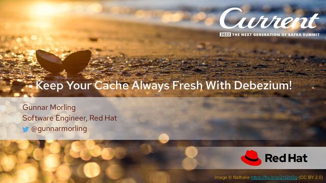 Image © Nathalie https://flic.kr/p/21Ghf2g (CC BY 2.0)
Keep Your Cache Always Fresh With Debezium!
Gunnar Morling
Software Engineer, Red Hat
@gunnarmorling
