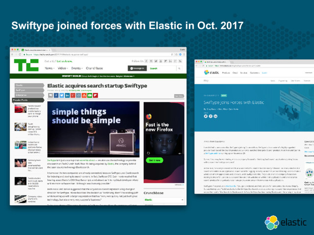 Swiftype joined forces with Elastic in Oct. 2017
