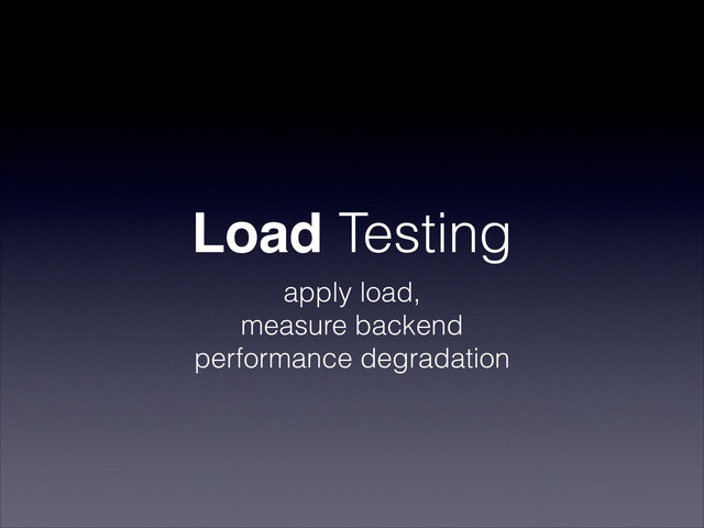 Load Testing
apply load,
measure backend
performance degradation
