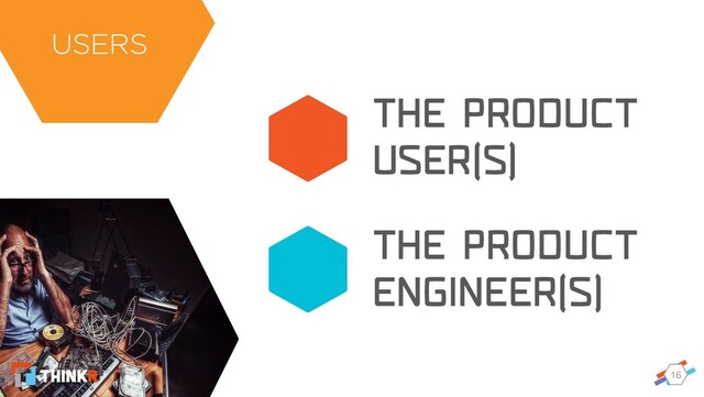 16
THE PRODUCT
USER(S)
THE PRODUCT
ENGINEER(S)
USERS
