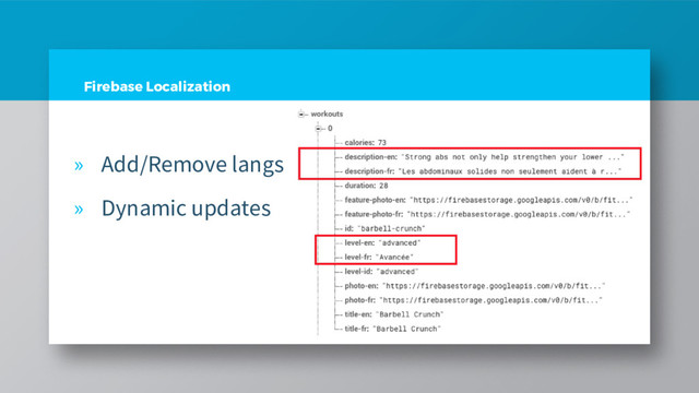 Firebase Localization
» Add/Remove langs
» Dynamic updates
