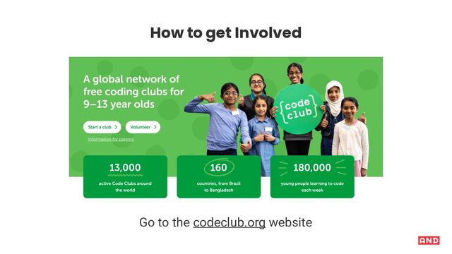 How to get Involved
Go to the codeclub.org website
