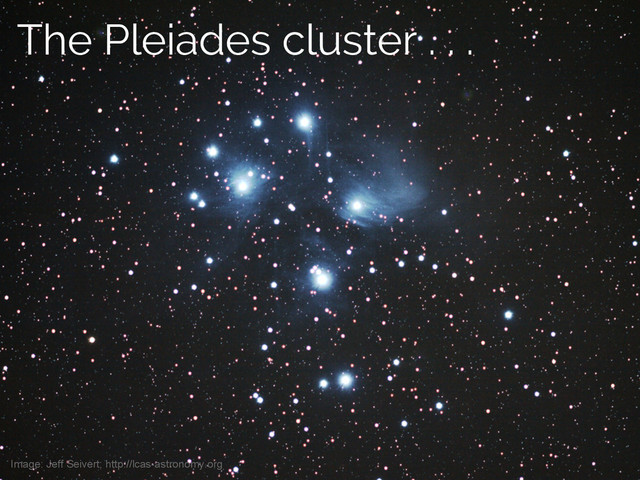 Jake VanderPlas
The Pleiades cluster . . .
Image: Jeff Seivert; http://lcas-astronomy.org
