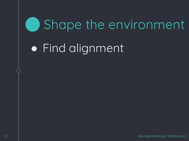@jennydoesthings / @bitcapulet
32
Shape the environment
● Find alignment
