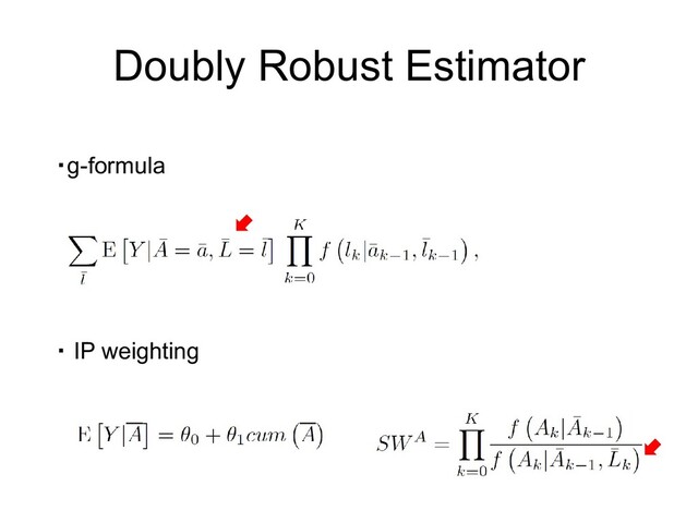 Doubly Robust Estimator
・g-formula
・ IP weighting
