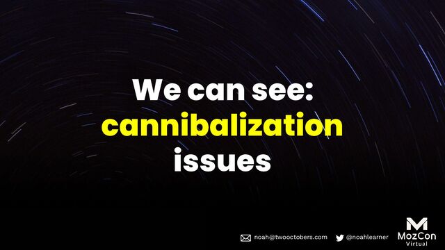 noah@twooctobers @noahlearner
noah@twooctobers.com @noahlearner
We can see:
cannibalization
issues
