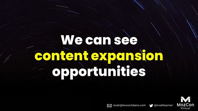 noah@twooctobers @noahlearner
noah@twooctobers.com @noahlearner
We can see
content expansion
opportunities
