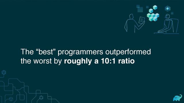 The “best” programmers outperformed
the worst by roughly a 10:1 ratio
