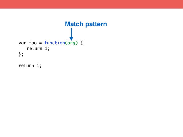 var foo = function(arg) {
return 1;
};
return 1;
Match pattern
