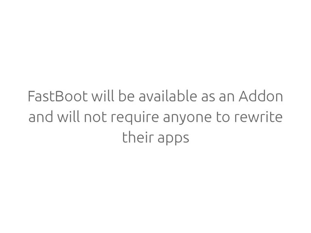 FastBoot will be available as an Addon
and will not require anyone to rewrite
their apps
