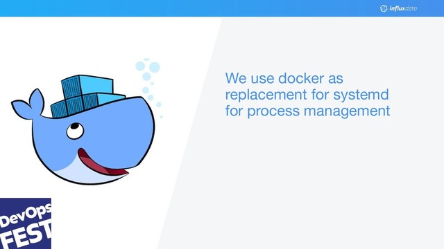 © 2018 InﬂuxData. All rights reserved.
35 @gianarb - gianluca@inﬂuxdb.com
We use docker as
replacement for systemd
for process management
