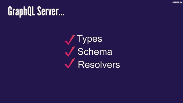 @BRWNGRLDEV
GraphQL Server…
Types
Schema
Resolvers
