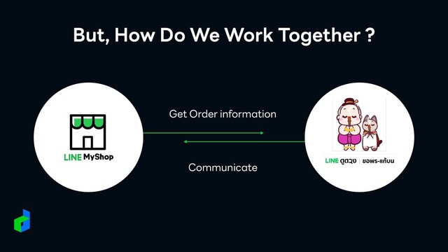 Communicate


Get Order information
But, How Do We Work Together ?
