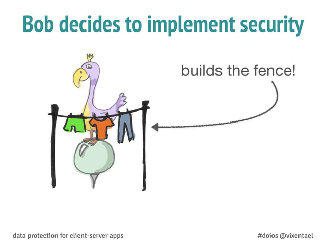 Bob decides to implement security
builds the fence!
data protection for client-server apps #doios @vixentael
